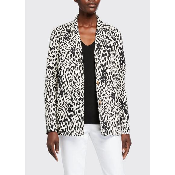 Lafayette 148 Coleman Cheetah Print Twill Blazer Jacket Black White Sz XL Cotton - Picture 3 of 15
